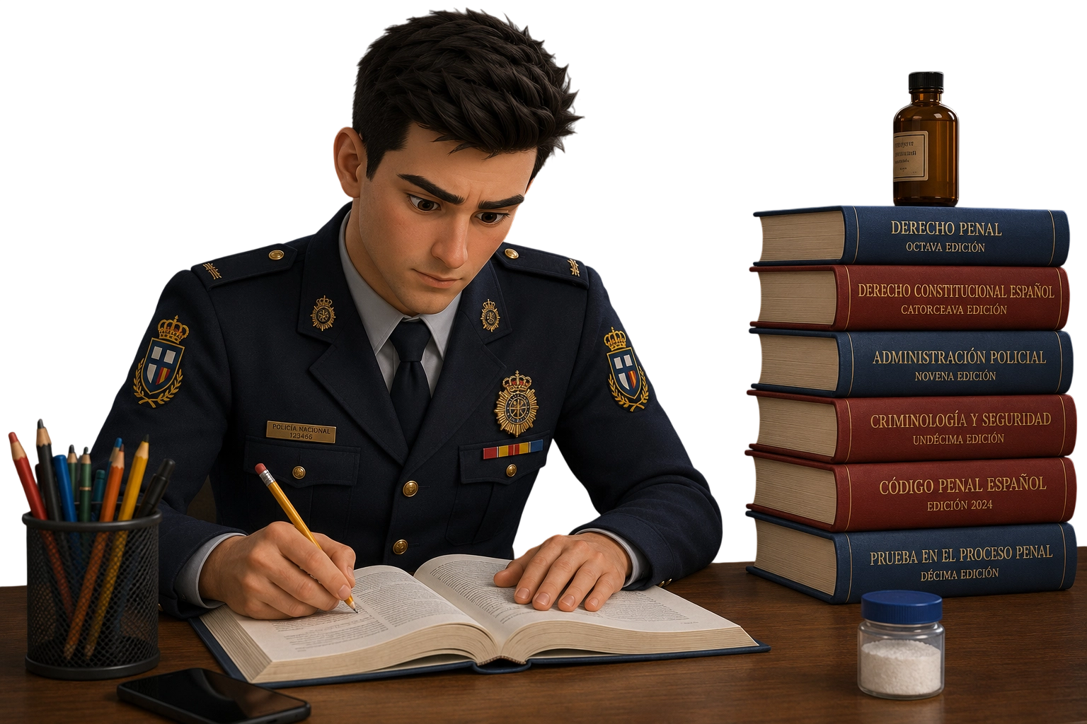 Agente estudiando temario Policía Nacional