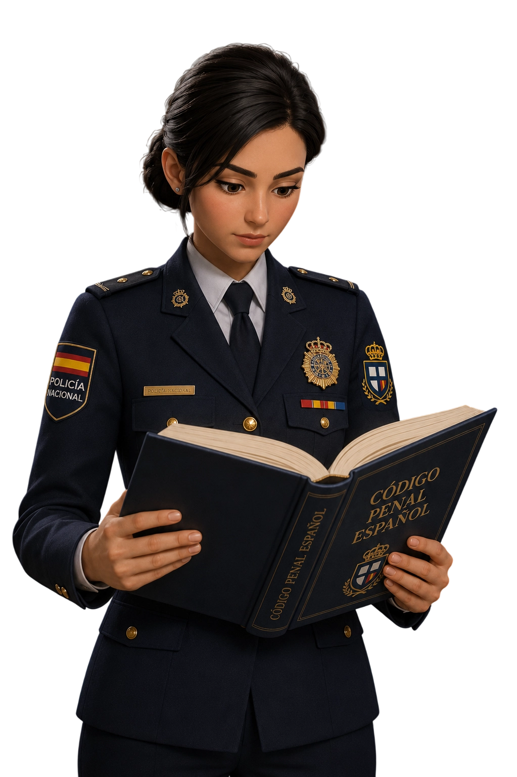 Oficial de Policía Nacional estudiando